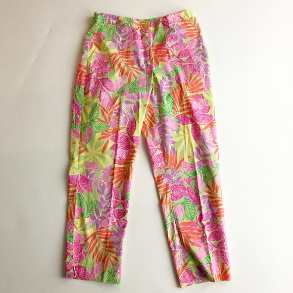 NWT Lilly Pulitzer "Lilly Capris" in Guava Green Frogs Palm Trees Foliage Sz 4 - Picture 1 of 10